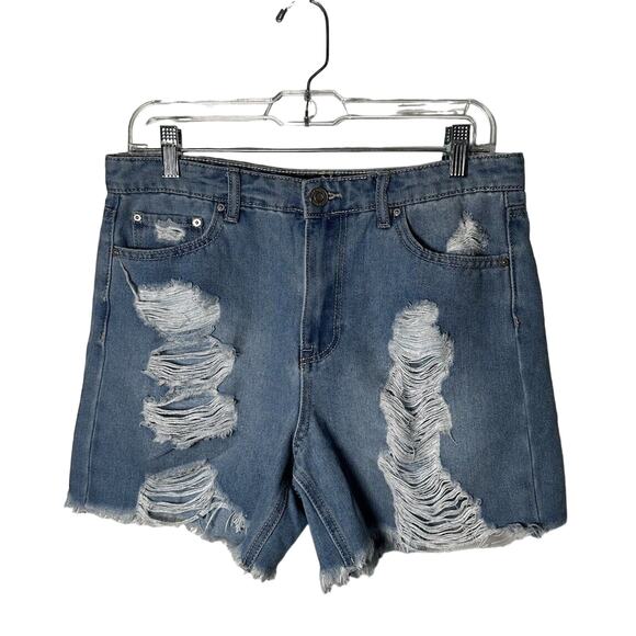 Indigo Rain Jean Shorts High Rise Cutoffs Distressed Juniors 9/28 - Picture 2 of 5